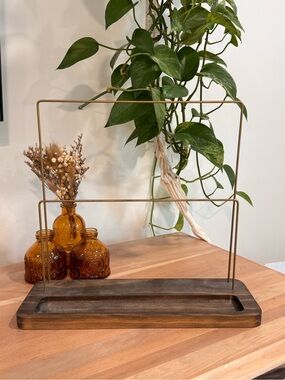 Minimalist Gold and Wood Jewelry Stand - Women Jewelry Organizer
